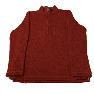 WOOLRICH Mens Zip Pullover, Size M, Red Mingled Black Knit Fabric.